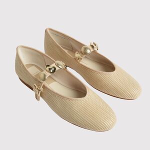 Dolce Vita Relan Womens Ballet Flats Beige Natural Raffia Mary Jane Buckle US 10